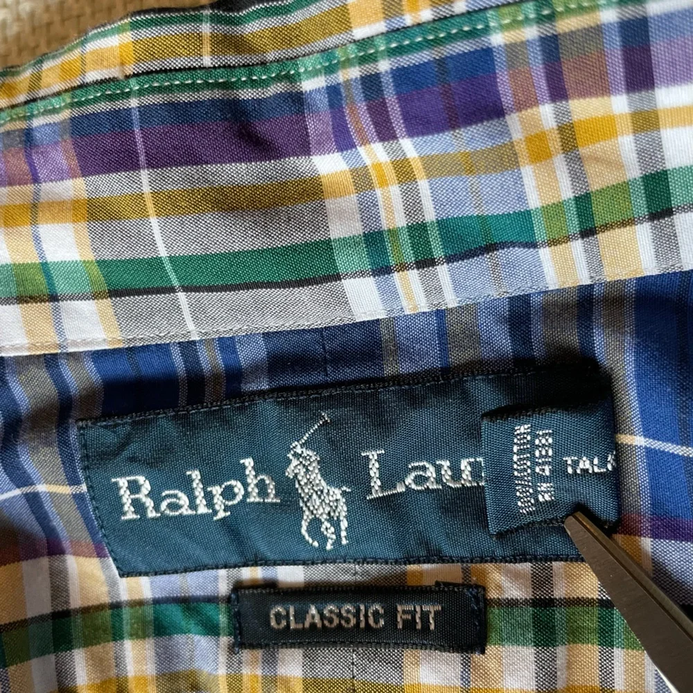Ralph Lauren Men’s Large Plaid 100% Cotton Classic Fit Long Sleeve Button